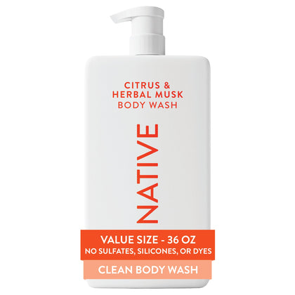 Bouteille de gel douche Native 36 oz vue de face avec pompe