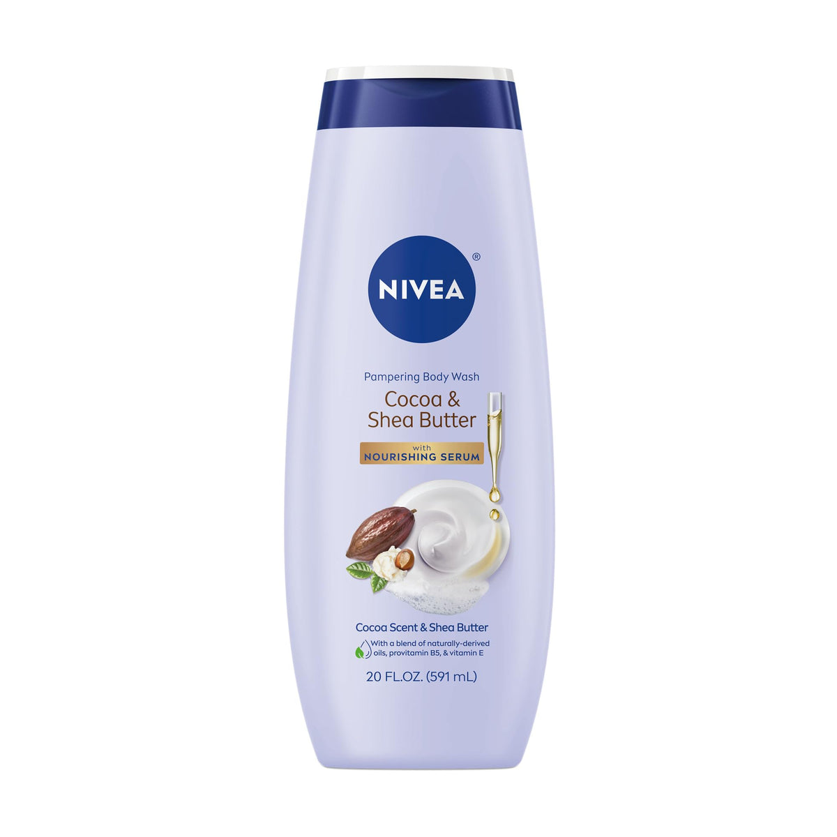 Bouteille de gel douche NIVEA au beurre de cacao et de karité, 600ml, vue de face