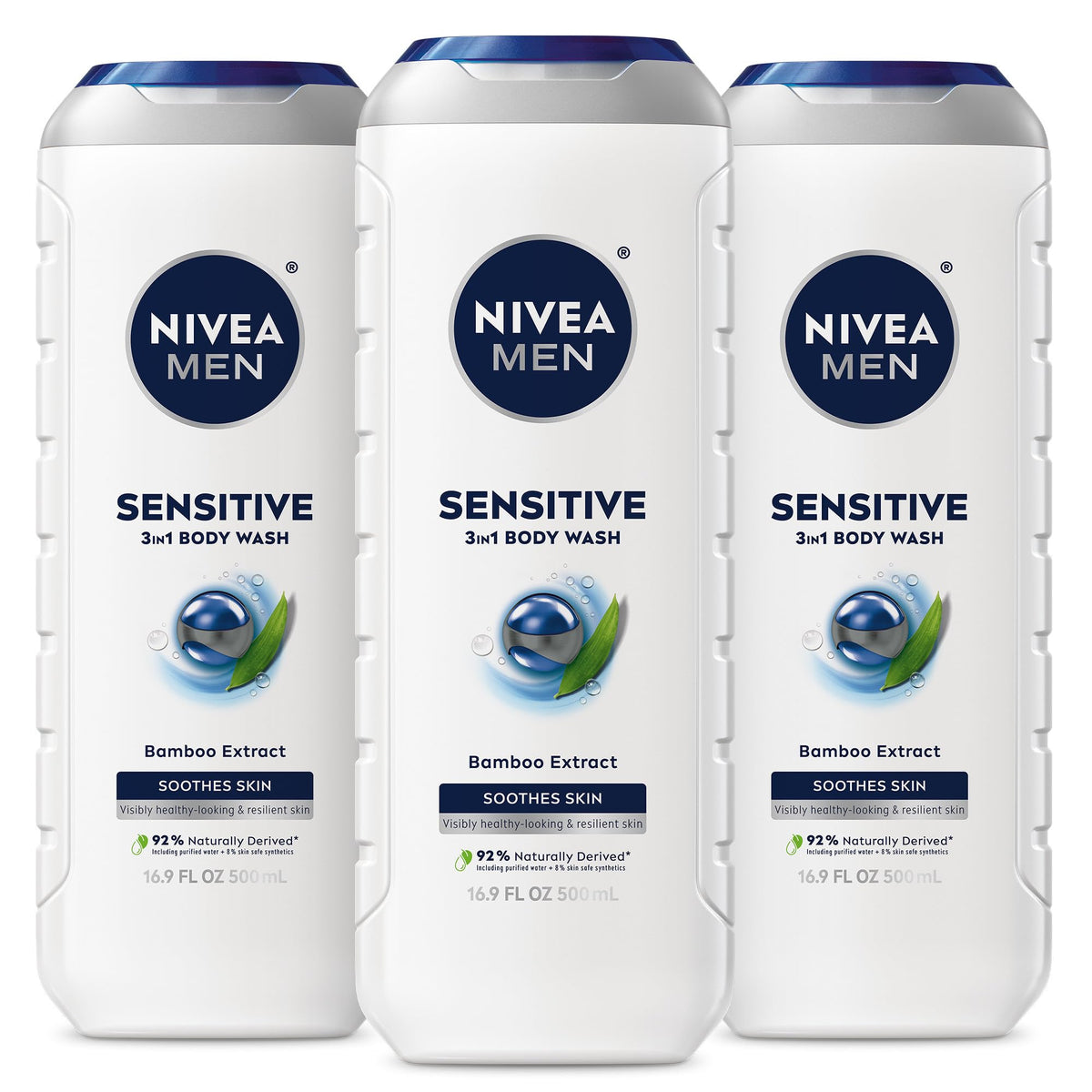 Bouteille de gel douche NIVEA MEN Sensible 3-en-1 vue de face