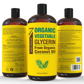 Bouteille de glycérine végétale bio Seven Minerals sur un fond neutre