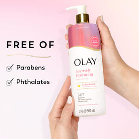 Bouteille de lotion corporelle Olay avec étiquette visible