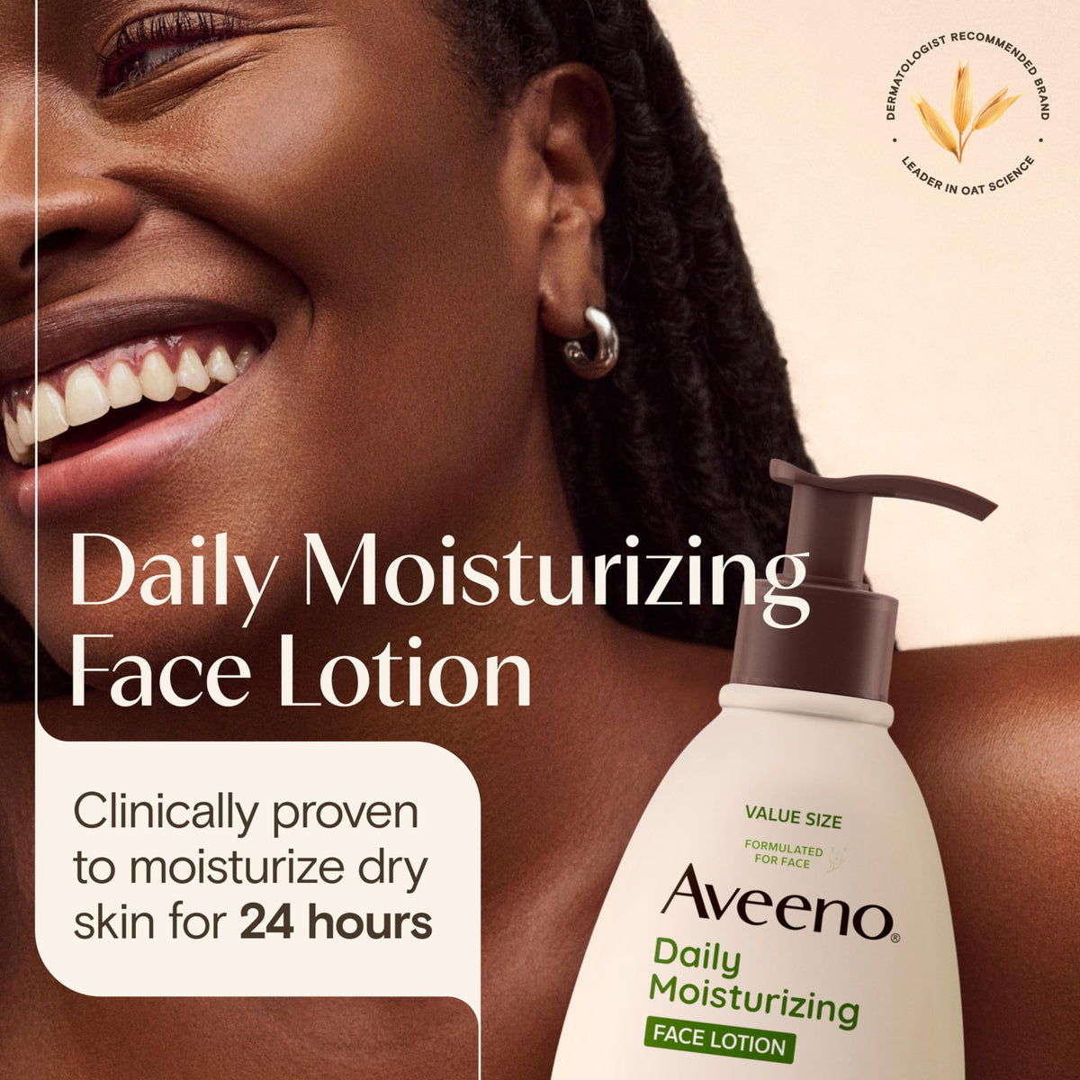 Bouteille de lotion hydratante Aveeno avec étiquette