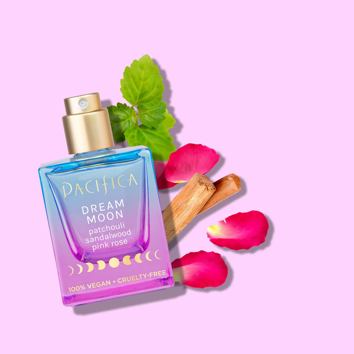 Bouteille de parfum Pacifica Dream Moon avec fond naturel