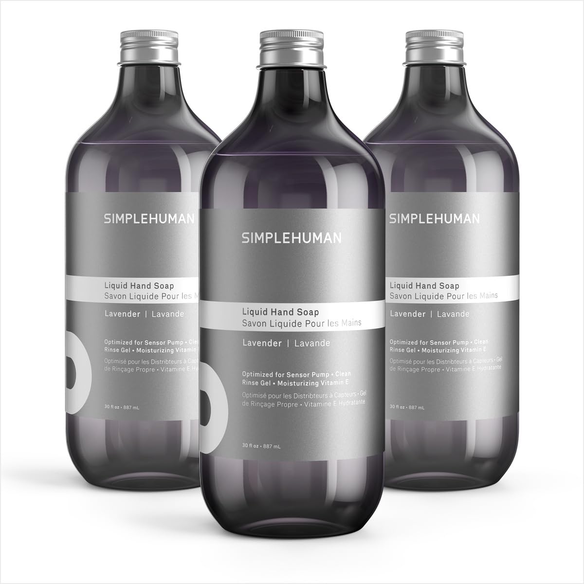 Bouteille de recharge de savon liquide simplehuman lavande 30 fl oz vue de face