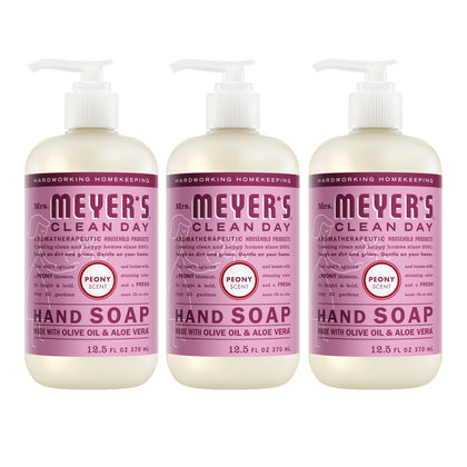 Bouteille de savon liquide pour les mains Mrs. MEYER'S parfum pivoine vue de face