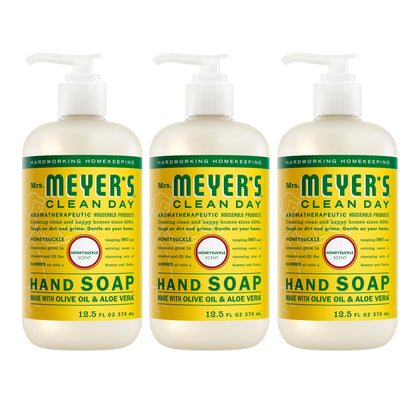 Bouteille de savon liquide pour mains Mrs. MEYER'S au parfum de chèvrefeuille, 12,5 oz