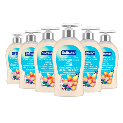 Bouteille de savon liquide Softsoap Vanille Chaude et Lait de Coco vue de face