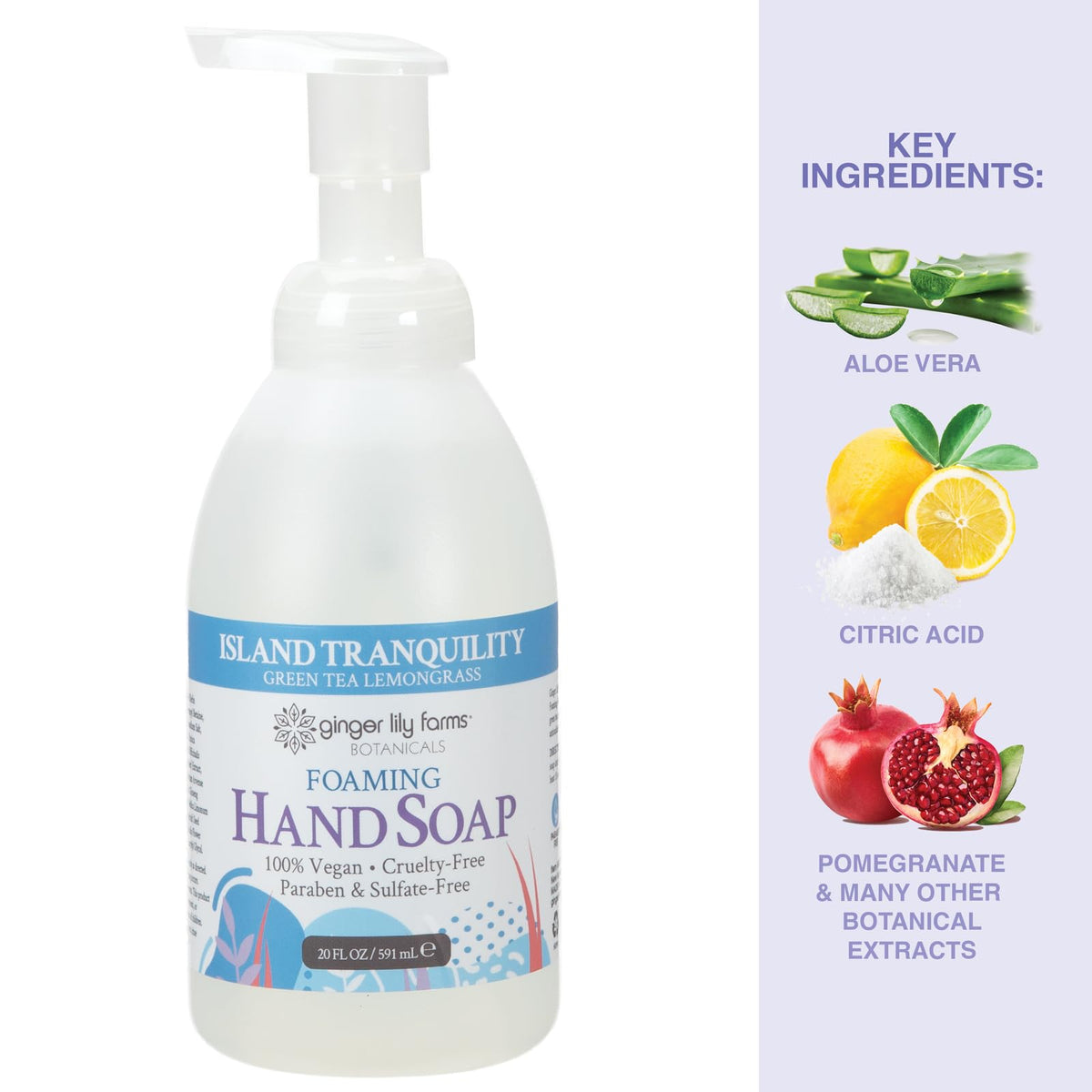 Bouteille de savon moussant Ginger Lily Farms sur un comptoir
