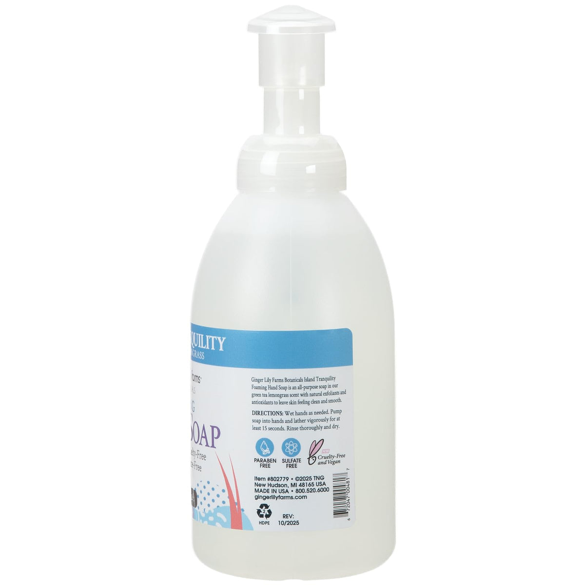 Bouteille de savon moussant Ginger Lily Farms sur un fond blanc