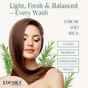 Bouteille de shampooing EDENIKA BOTANICALS sur une étagère