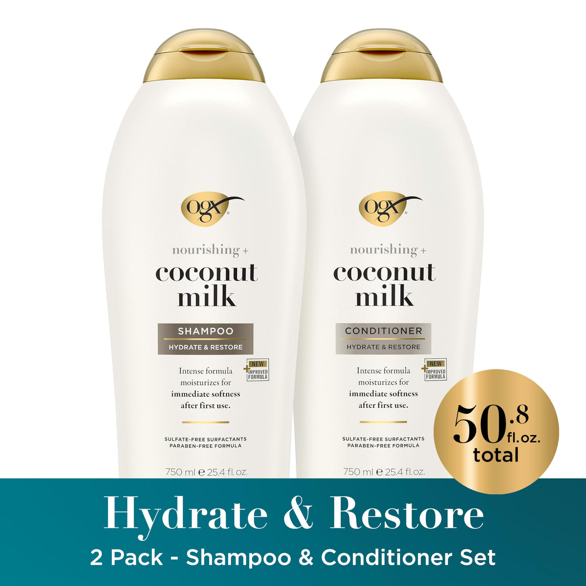 Bouteille de shampooing OGX Nourrissant au Lait de Coco 750 ml