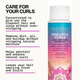 Bouteille de shampooing Pacifica Curls Ananas sur un fond de salle de bain