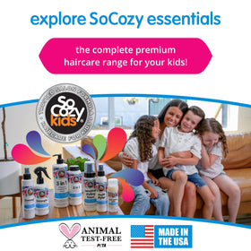Bouteille de spray démêlant SO COZY 185g avec arrière-plan coloré