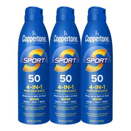 Bouteille de spray solaire Coppertone Sport SPF 50 vue de face