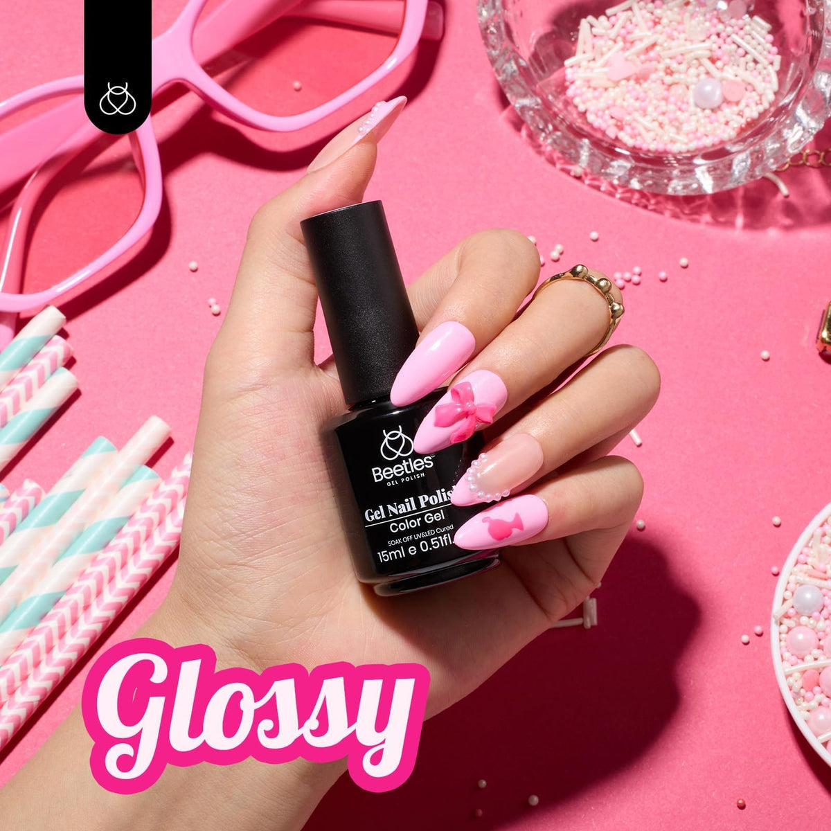 Bouteille de vernis à ongles gel rose beetles 15ML