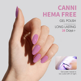 Bouteille de vernis à ongles violet CANNI avec étiquette visible