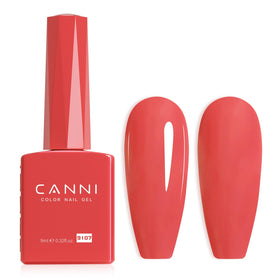 Bouteille de vernis gel CANNI rouge orange sur fond blanc