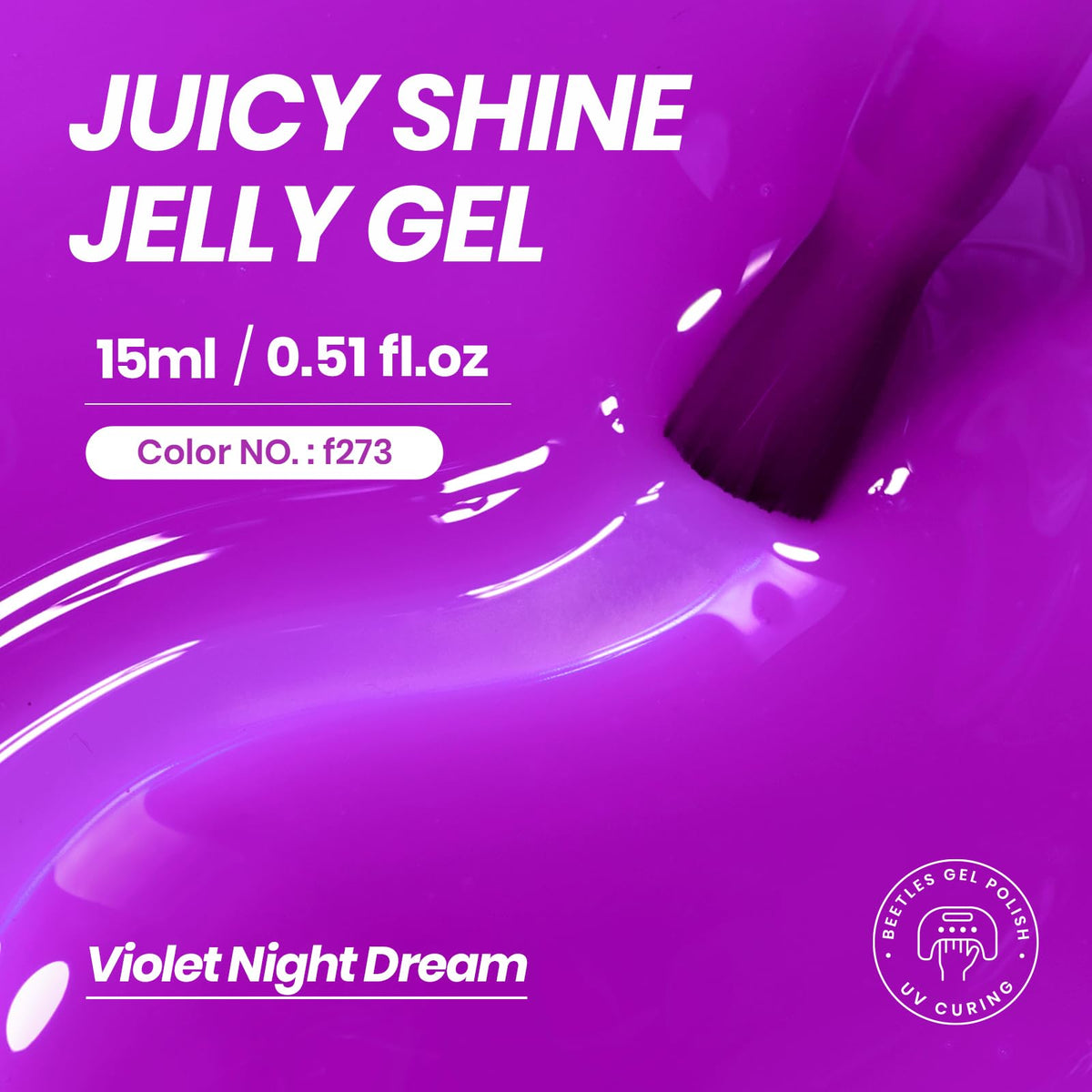 Bouteille de vernis gel violet avec étiquette beetles