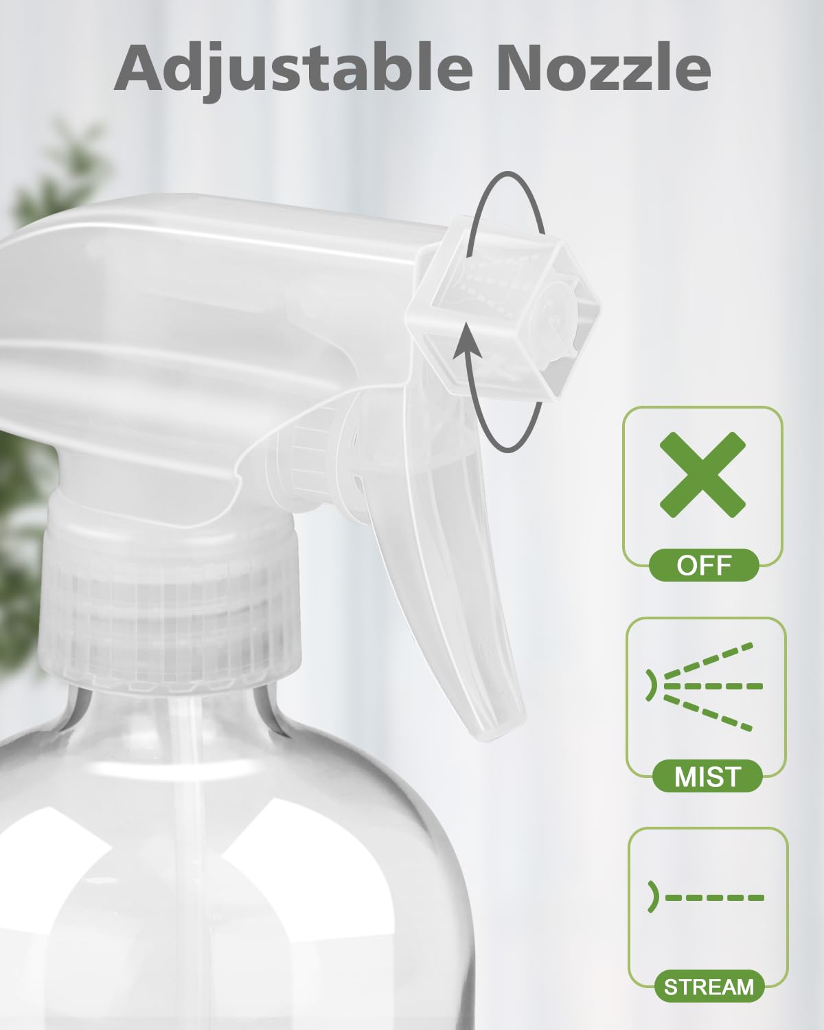 Bouteille en verre Rionisor avec buse réglable en position brume