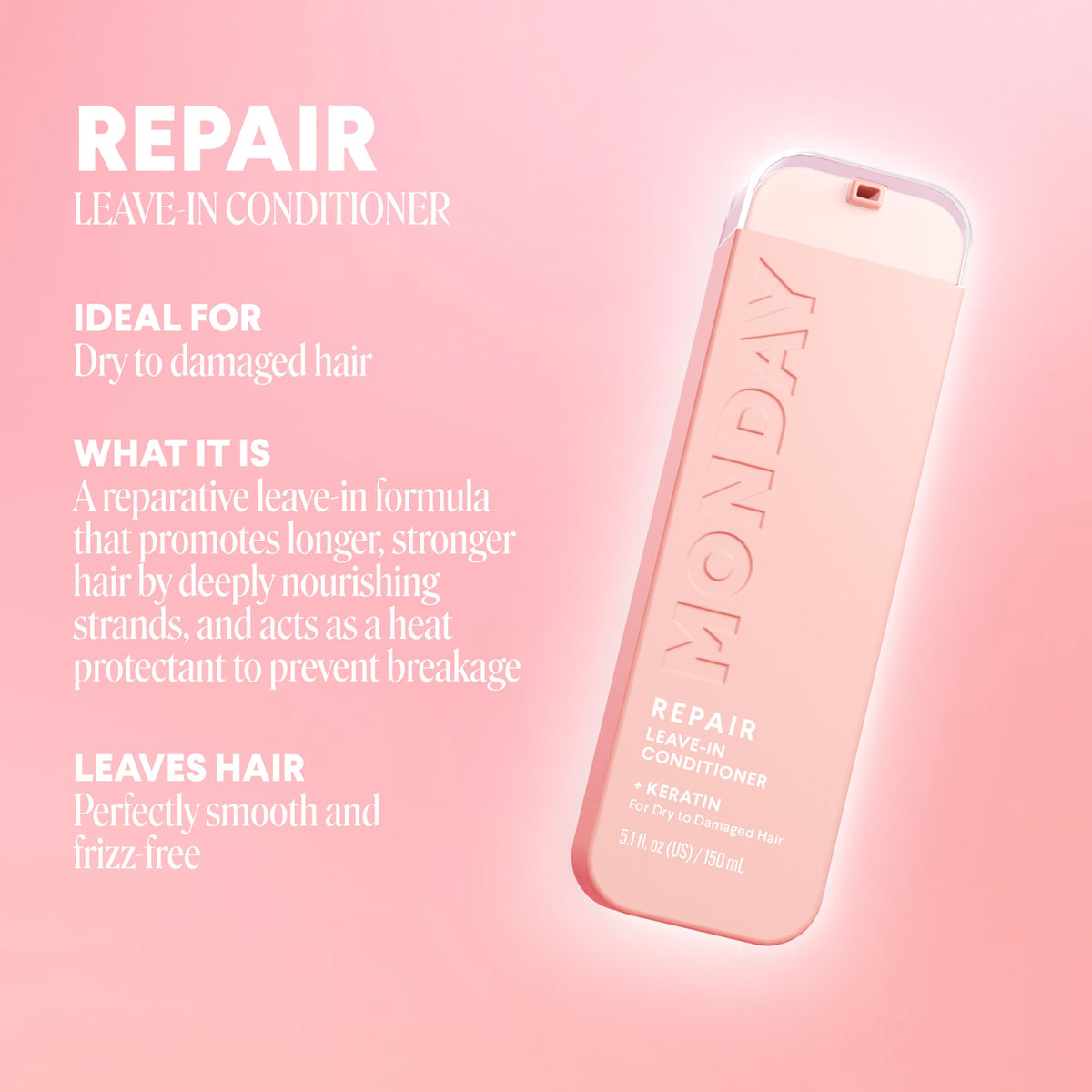 Bouteille rose de l'Après-shampoing Réparateur MONDAY HAIRCARE avec étiquette visible