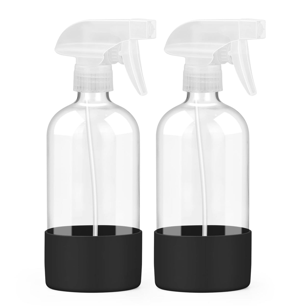 Bouteille spray en verre Worldgsb 16 oz avec manchon en silicone noir, vue de face