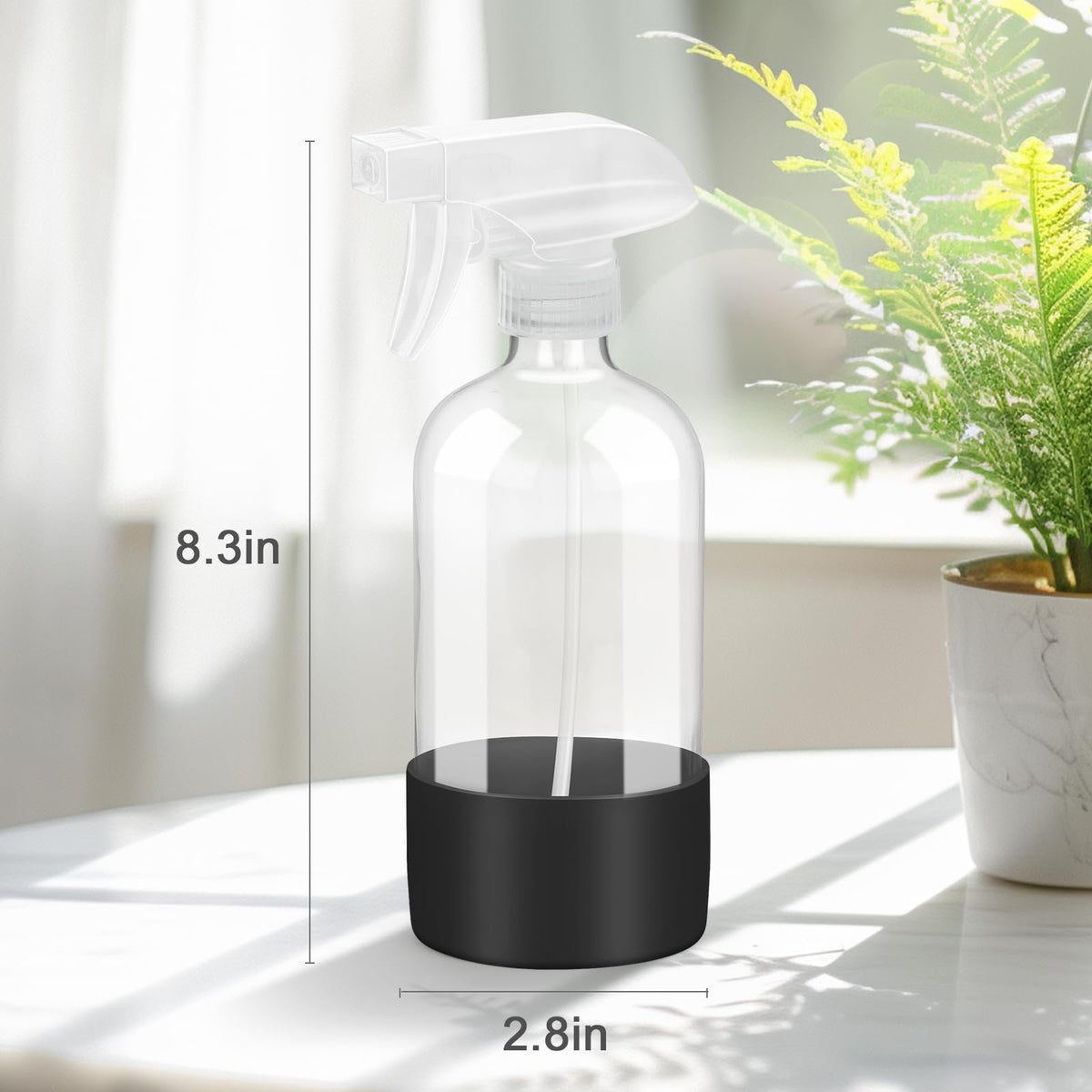 Bouteille spray en verre Worldgsb 16 oz vue de côté avec manchon en silicone