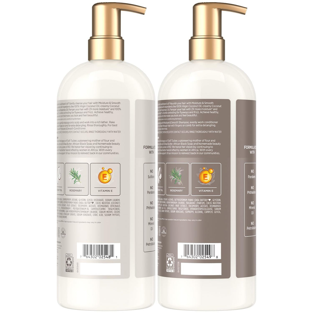 Bouteilles de Shea Moisture avec pompe, vue latérale