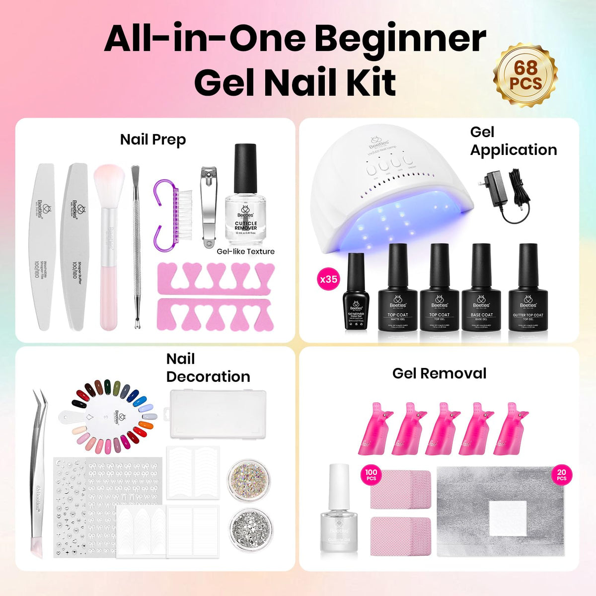 bouteilles de vernis gel dans diverses couleurs du kit beetles