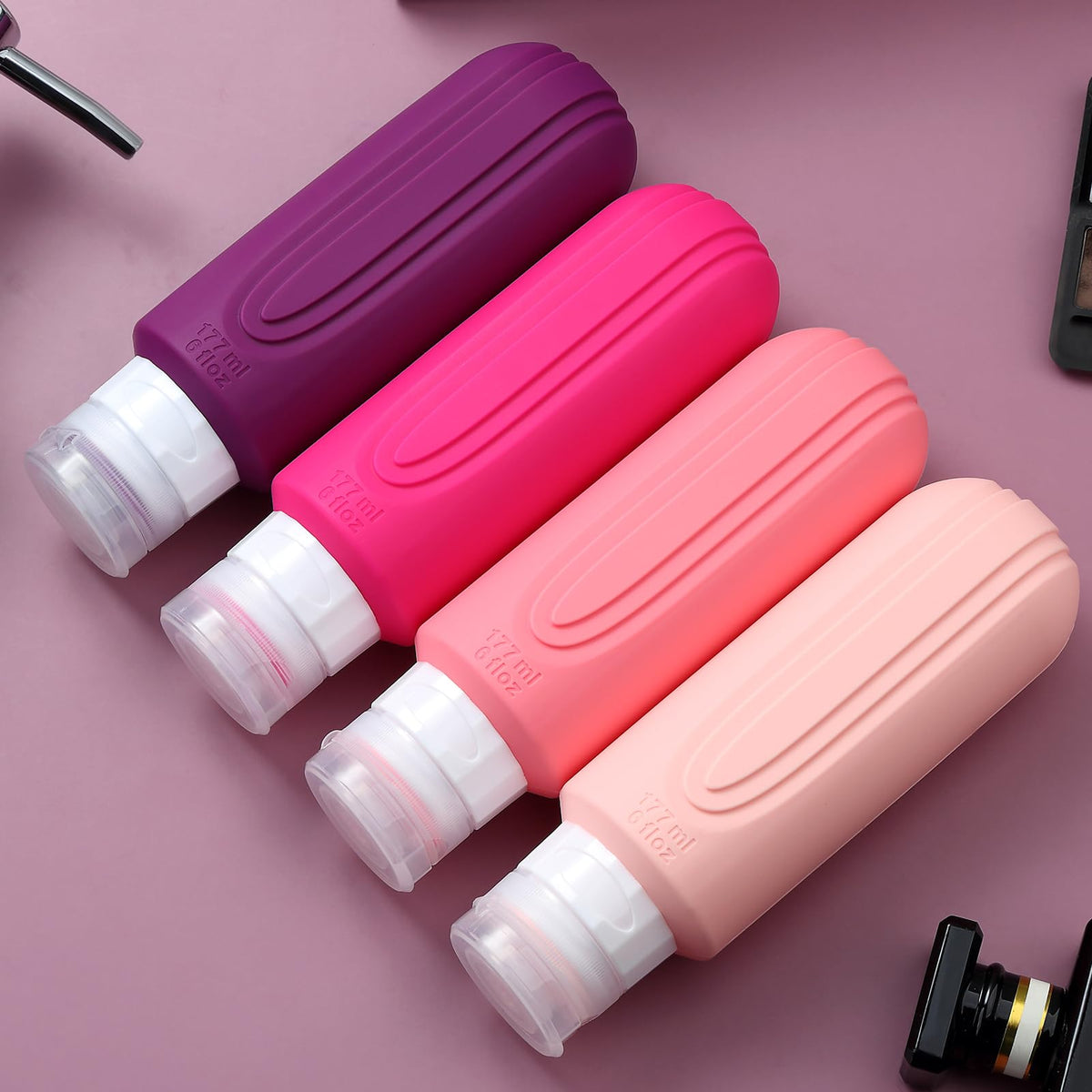 Bouteilles de voyage Mrsdry en utilisation avec produits de beauté