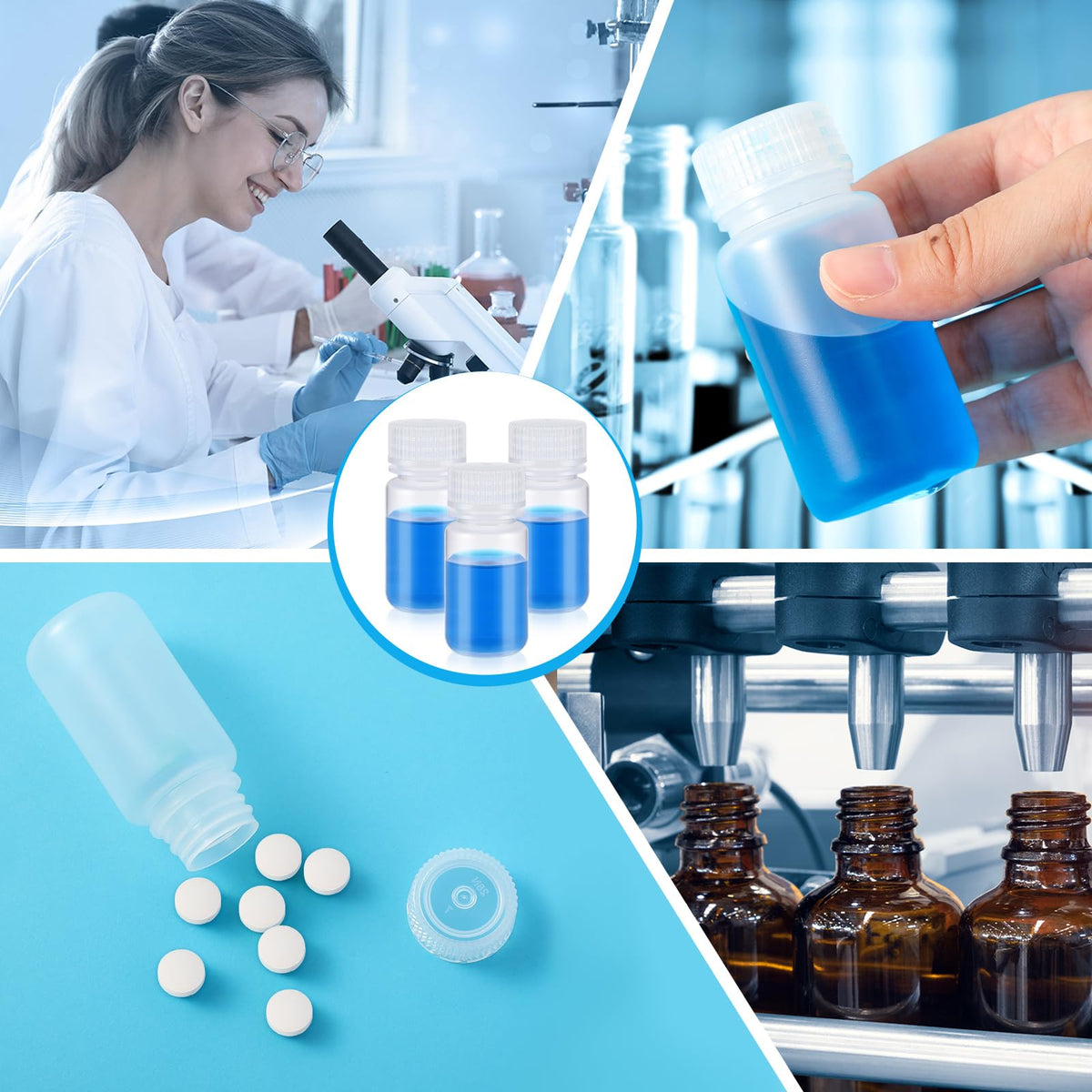 Bouteilles Tatuo en polypropylène, présentées dans un environnement de laboratoire