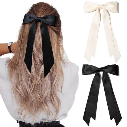 Bows à cheveux Aileam en satin beige et noir, vue de face