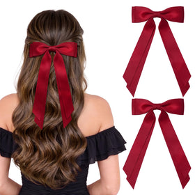 Bows à Cheveux Satin Rouge Aileam vue avant avec clip alligator