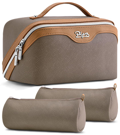 BOYATU trousse de maquillage de voyage vue de face en cuir vegan gris