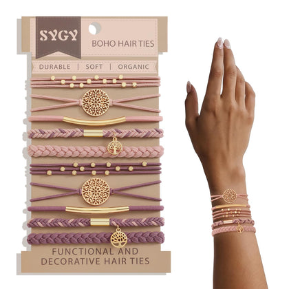 Bracelets élastiques à cheveux Boho SYGY en rose avec motifs uniques