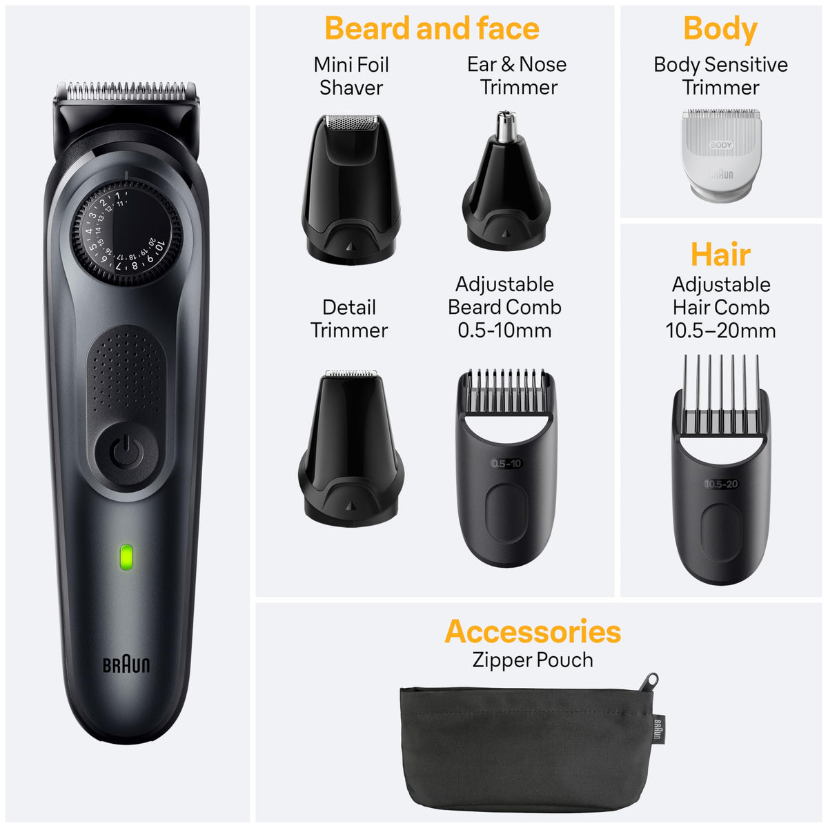 Braun Kit de Style 8-en-1 avec tous les accessoires étalés