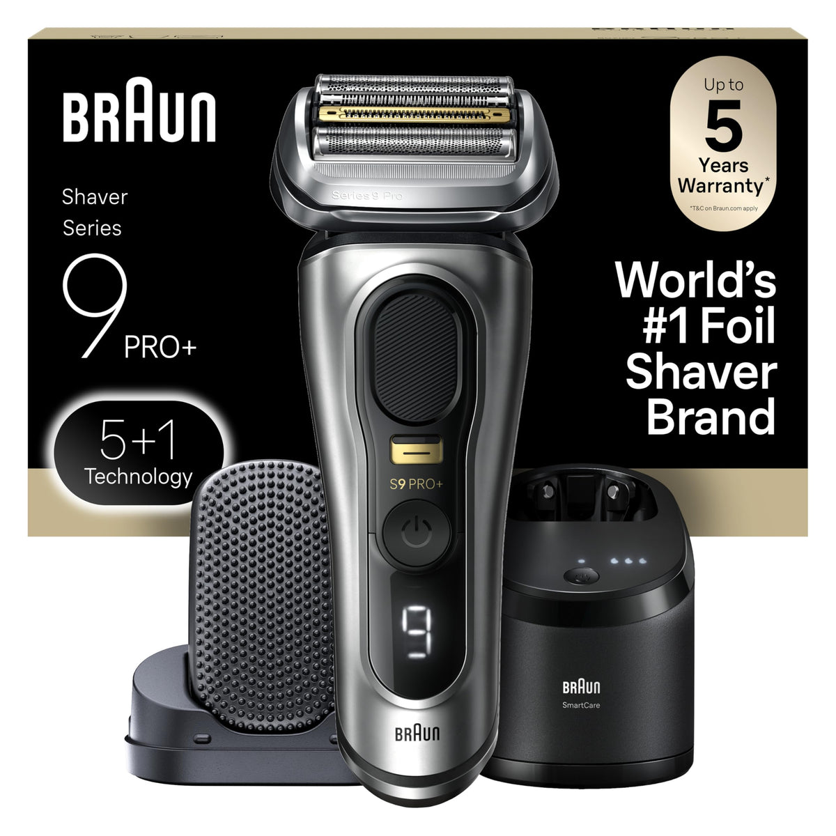 Braun Rasoir Électrique Series 9 PRO argent modèle avant avec tête de rasage