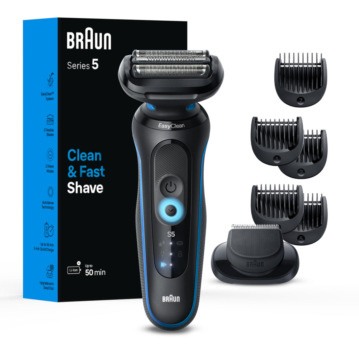 Braun Série 5 5120s rasoir électrique bleu vue de face