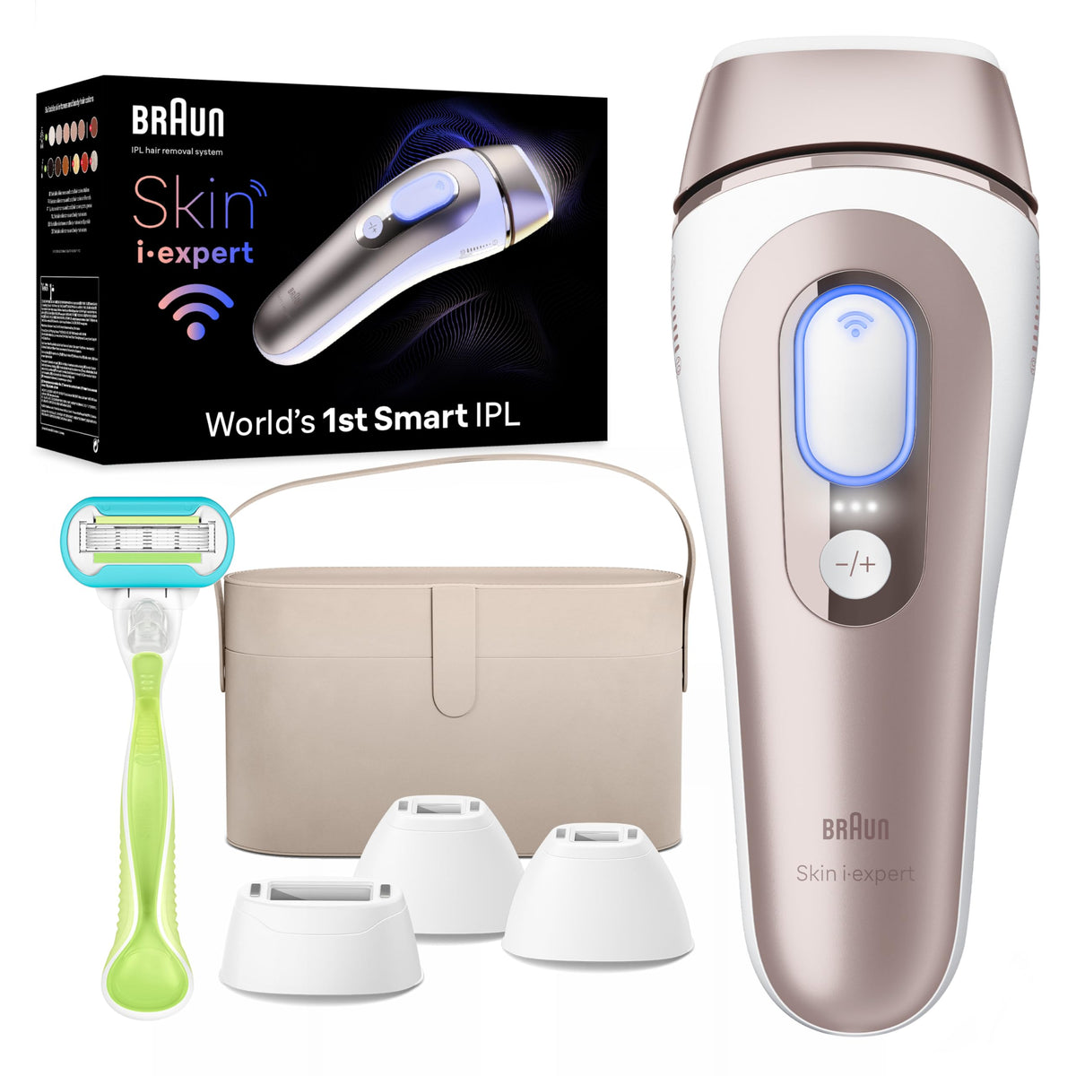 Braun Smart IPL Skin i·Expert Pro 7 vue de face avec quatre têtes