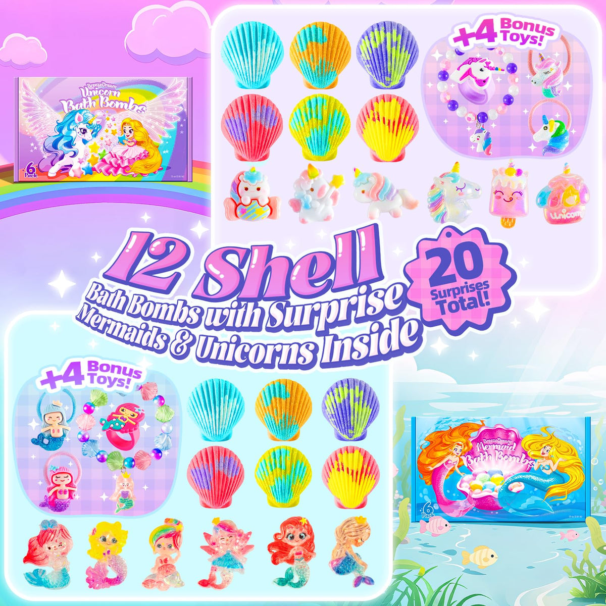 BreezeDream boîte de bombes de bain sirène et licorne