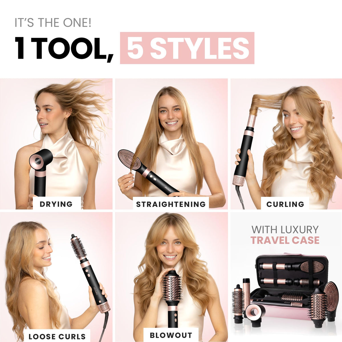 Brosse à air chaud ELLA BELLA 6 en 1 avec accessoires