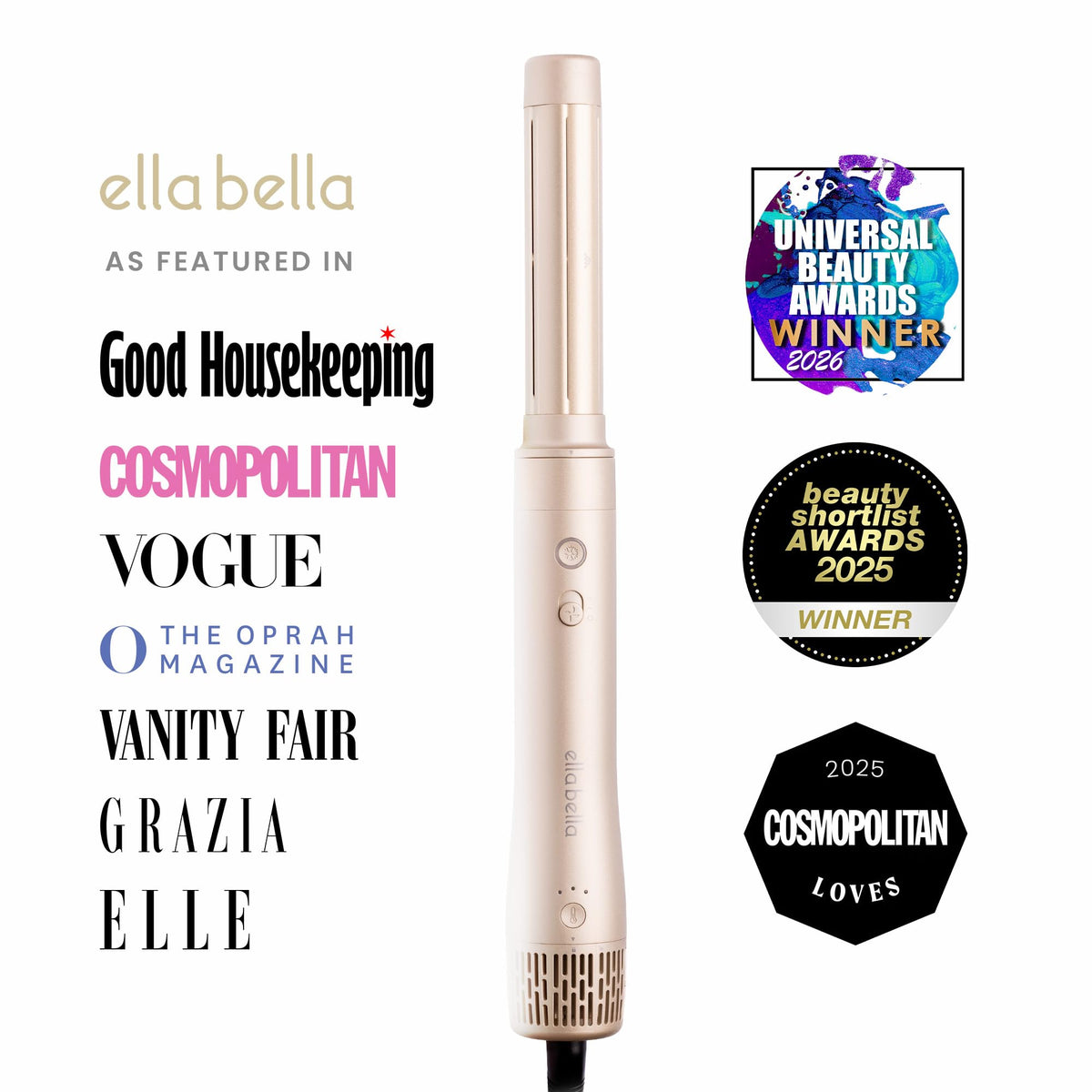 Brosse à air chaud ELLABELLA en utilisation pour boucler les cheveux