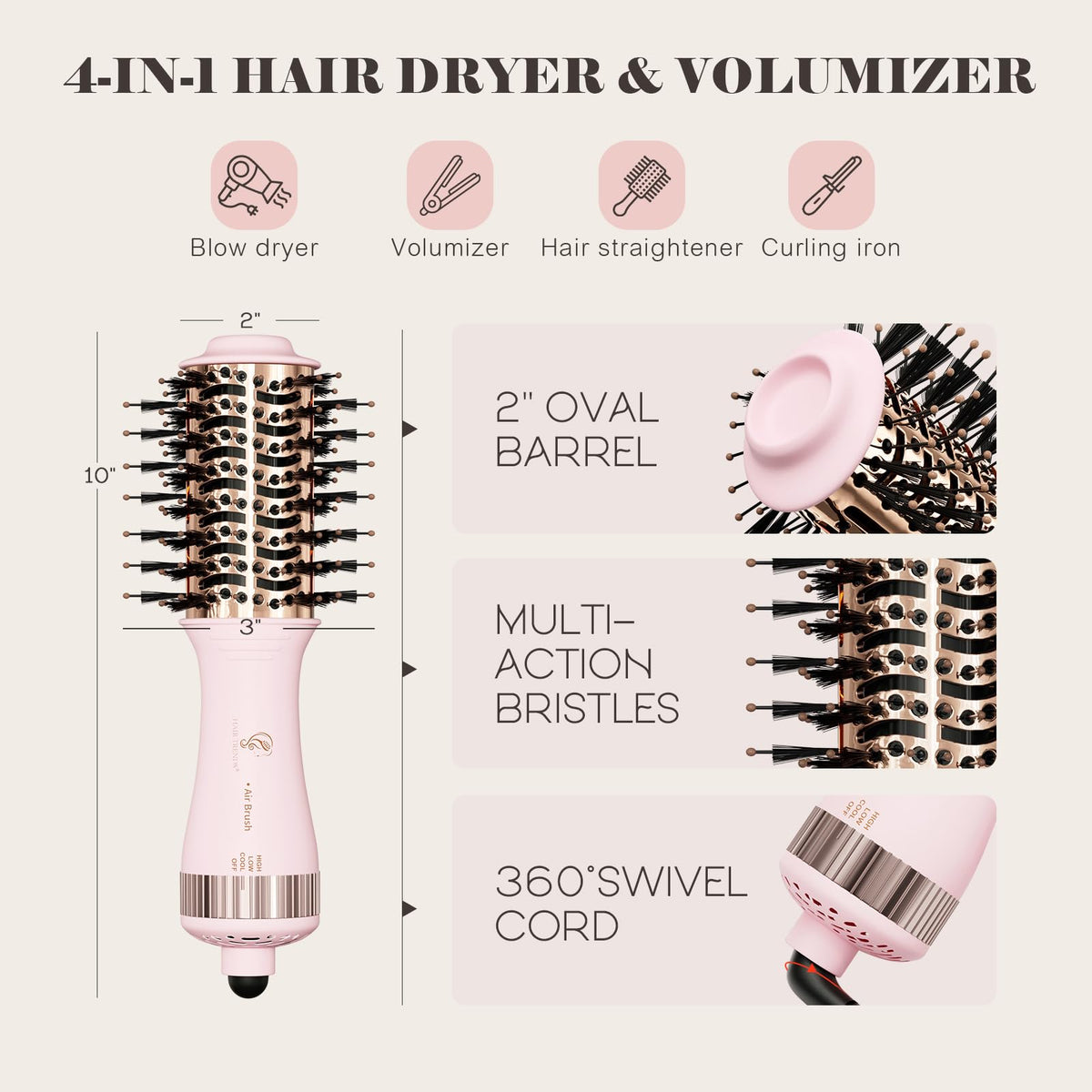 Brosse à air chaud Hair Trends en utilisation sur des cheveux longs
