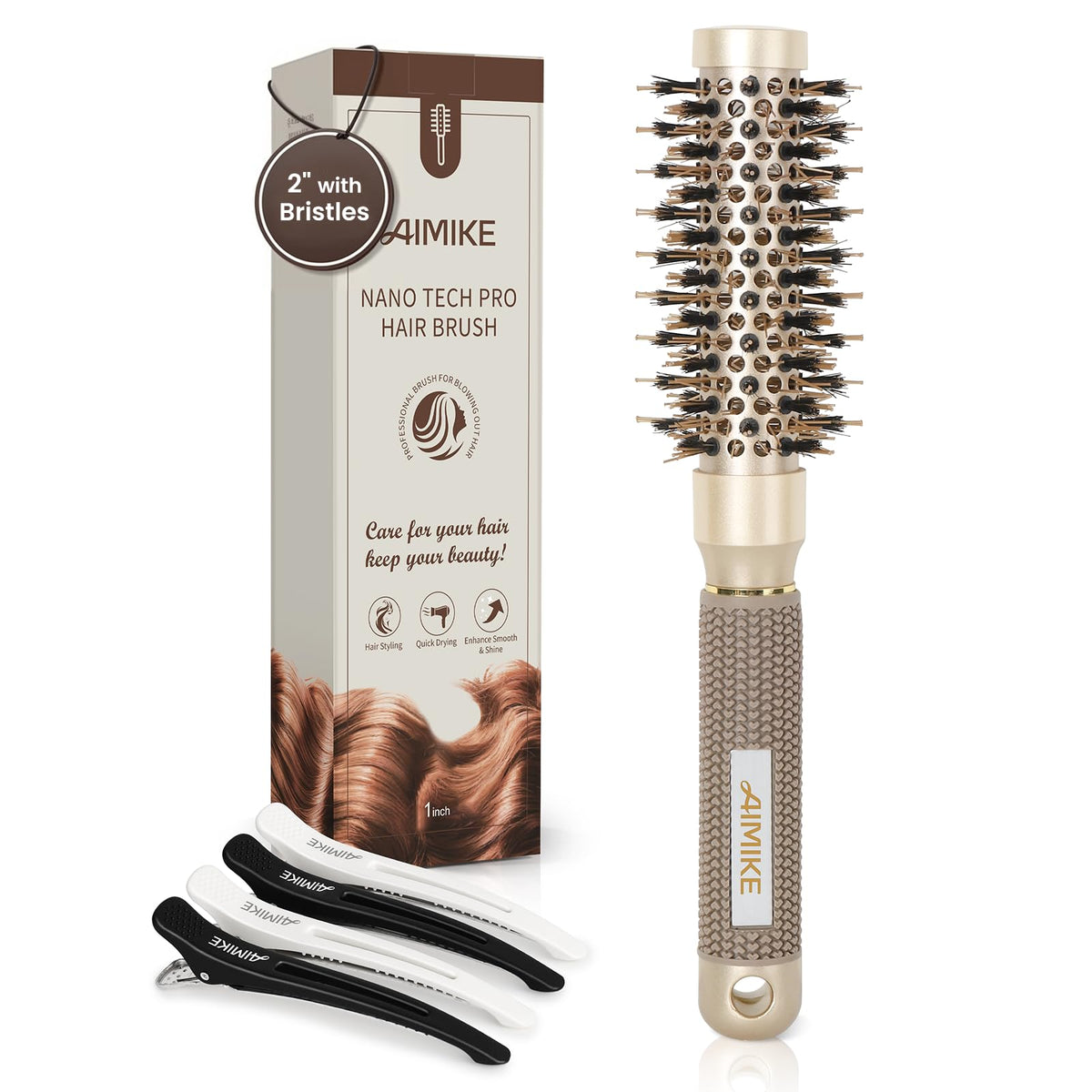Brosse à cheveux AIMIKE ronde 1 pouce avec poils de sanglier
