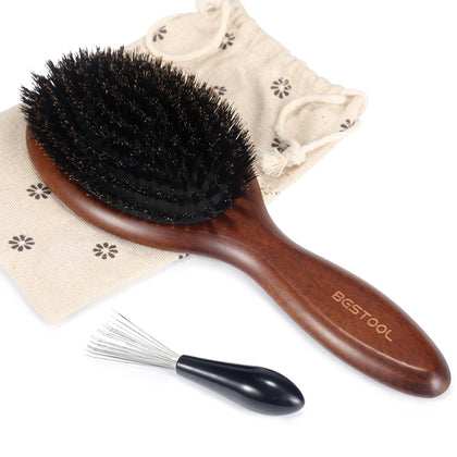 Brosse à cheveux BESTOOL en poils de sanglier avec coussin de massage en caoutchouc