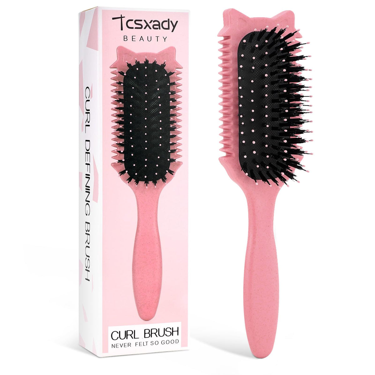 Brosse à cheveux bouclés Tcsxady modèle rose avec oreilles de chat