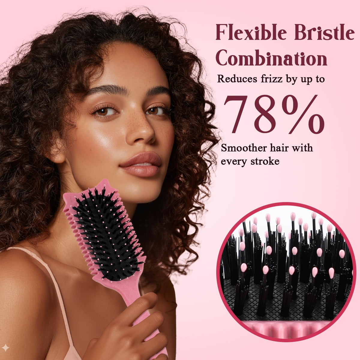 Brosse à cheveux bouclés Tcsxady montrant la flexibilité de ses poils