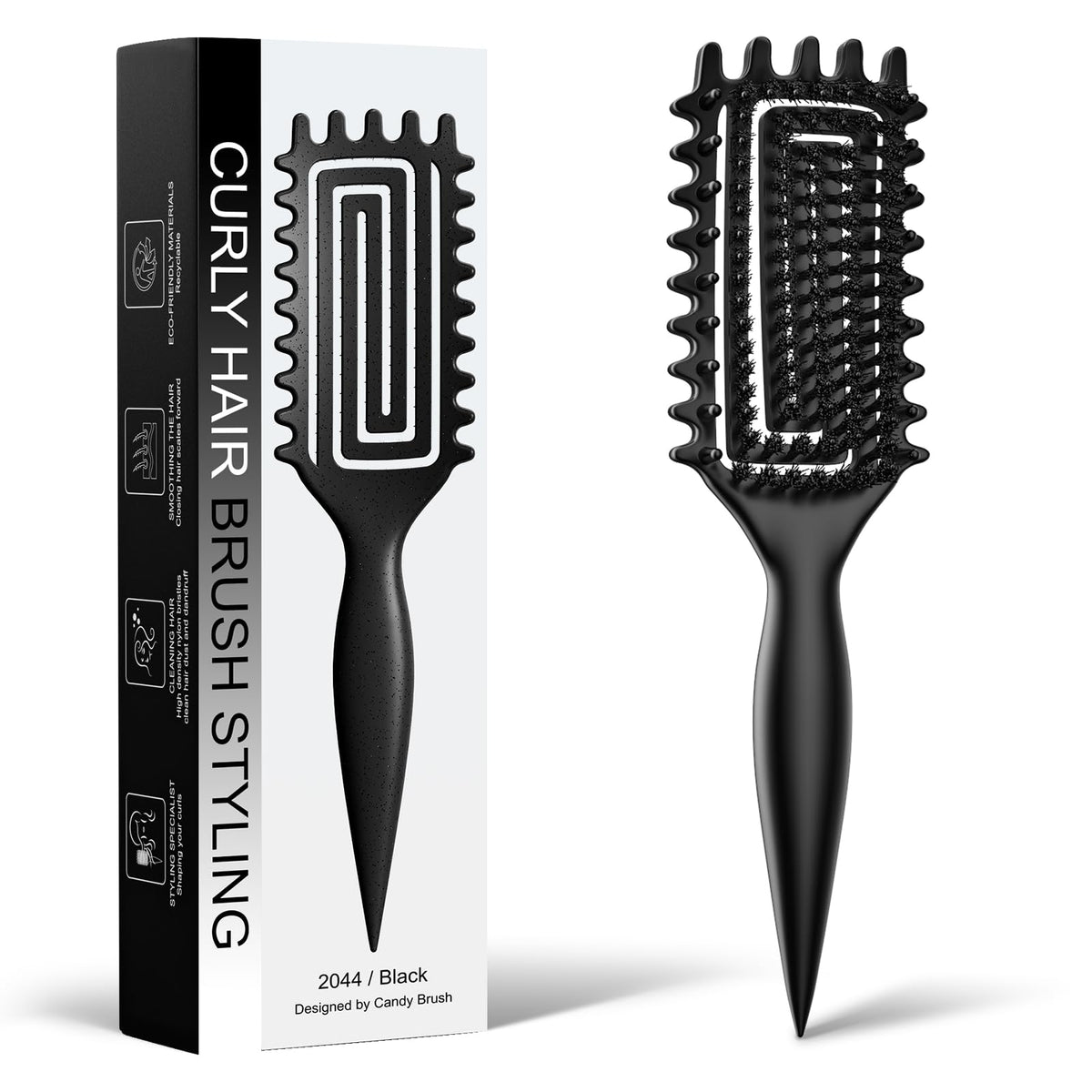 Brosse à cheveux bouclés Weldilgit avec poils de sanglier vue de face