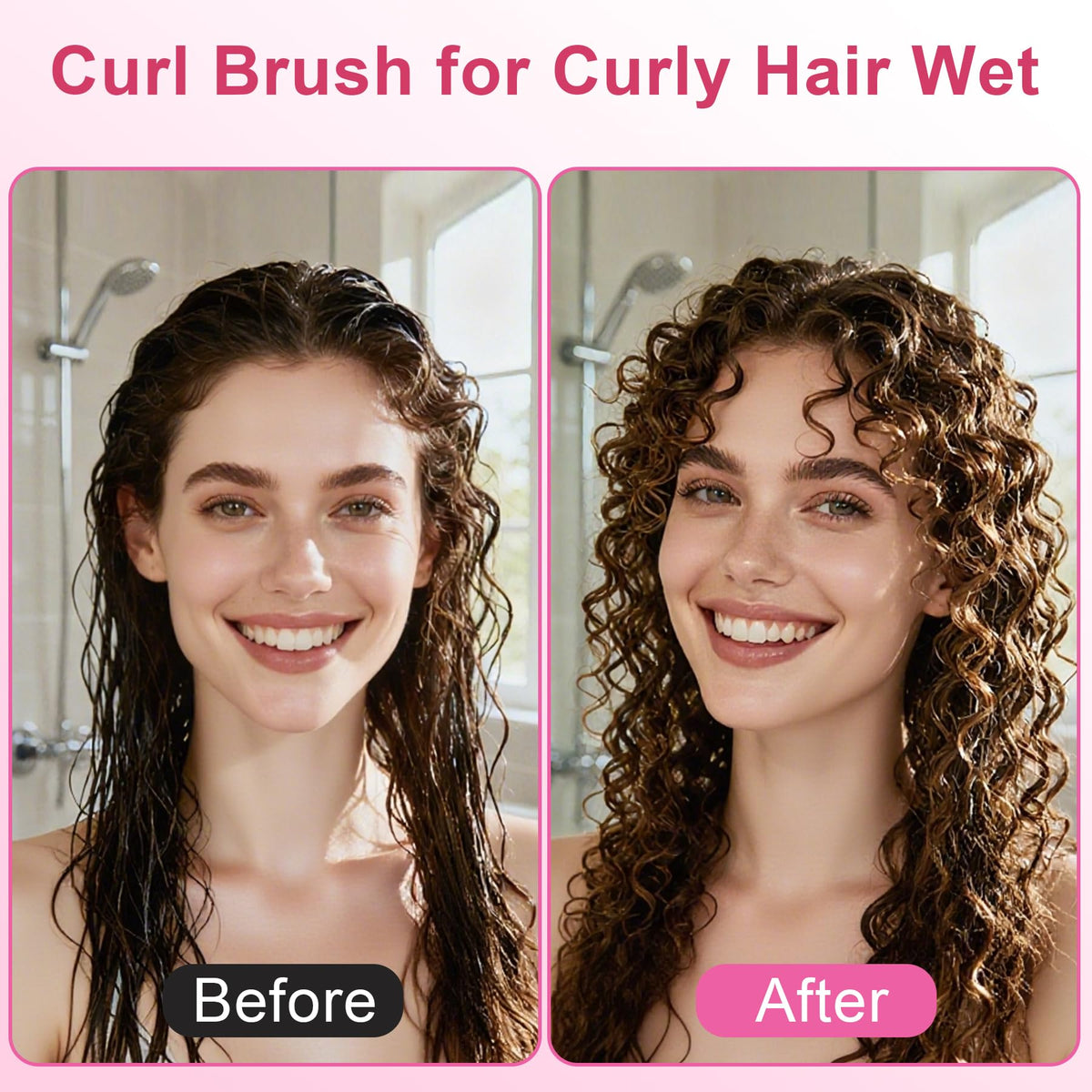 Brosse à cheveux bouclés Weldilgit en action sur des cheveux mouillés