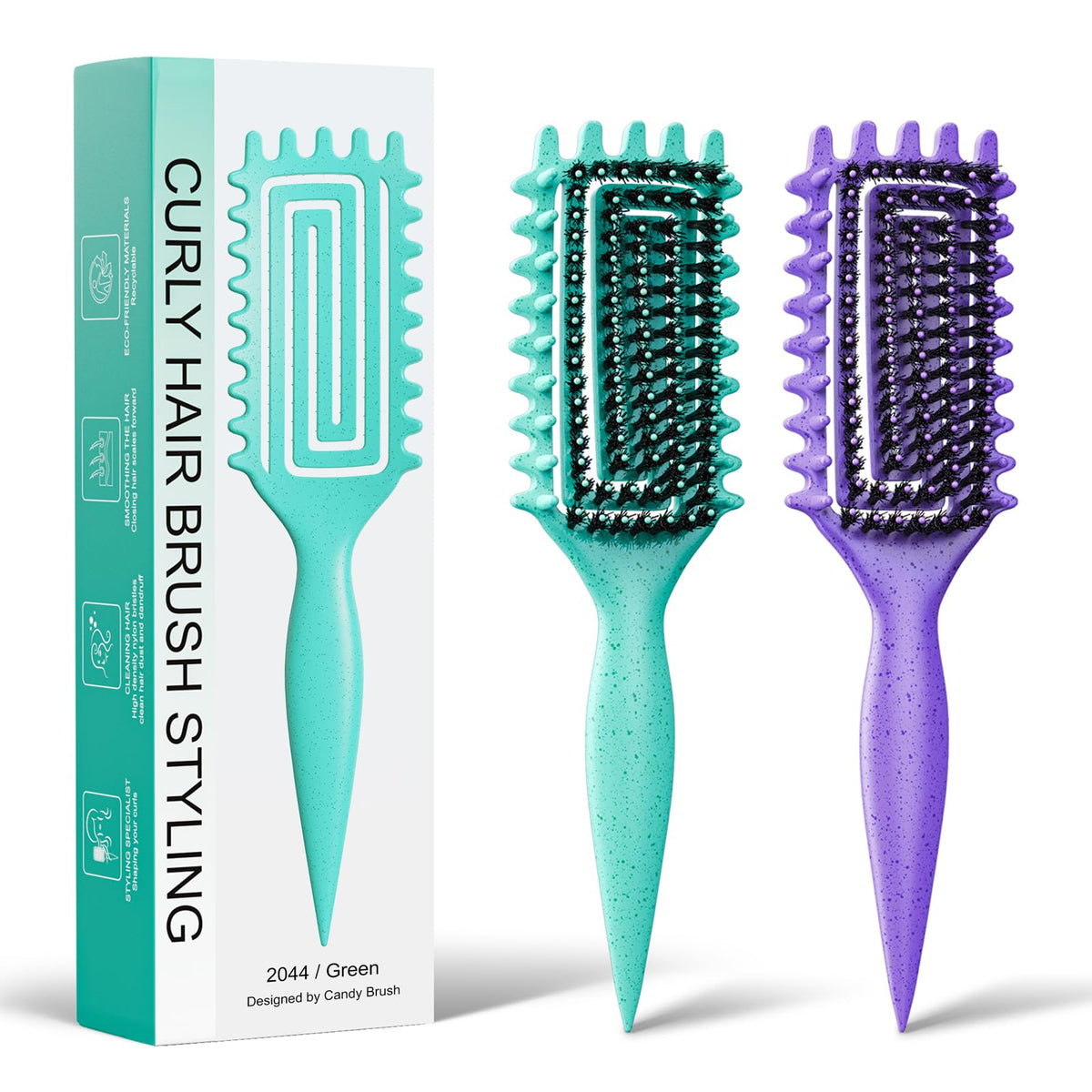 Brosse à cheveux bouclés Weldilgit vue de face avec poils de sanglier