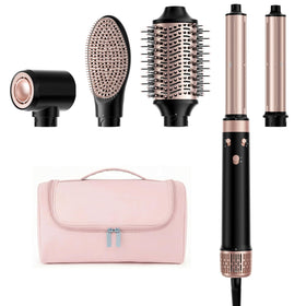 Brosse à cheveux chauffante MESCOMB 5-en-1 vue de face avec sac de voyage